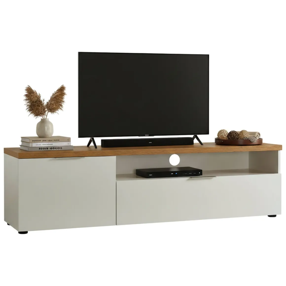 Porta TV bianco lucido e rovere 180x48x43h cm in legno - Manama