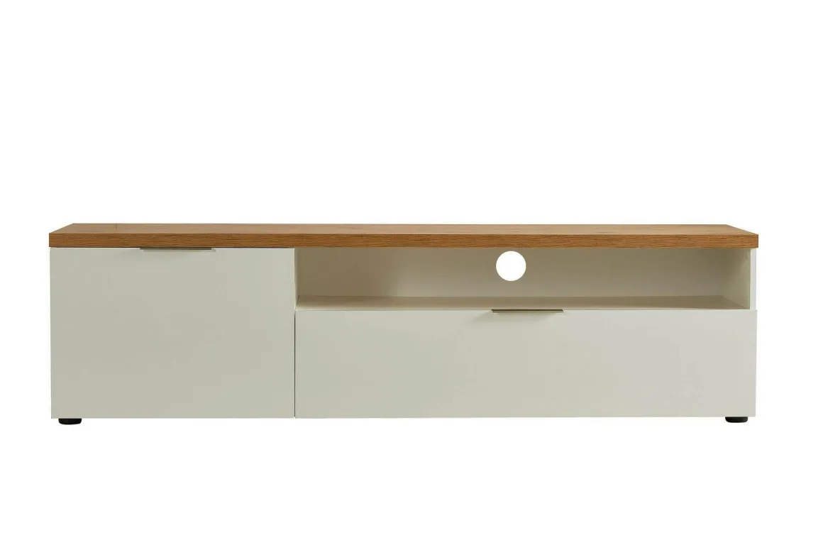 Porta TV bianco lucido e rovere 180x48x43h cm in legno - Manama