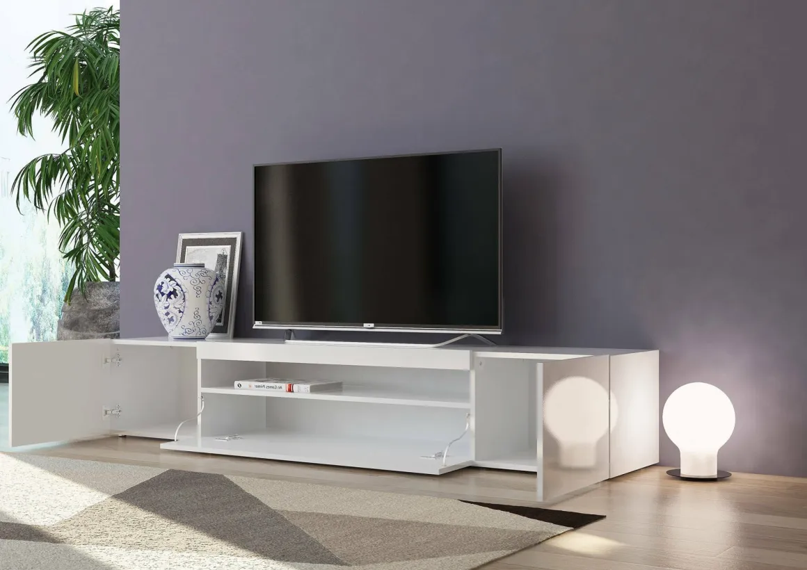 Porta TV bianco lucido 200x40x37h cm 3 ante - Amore