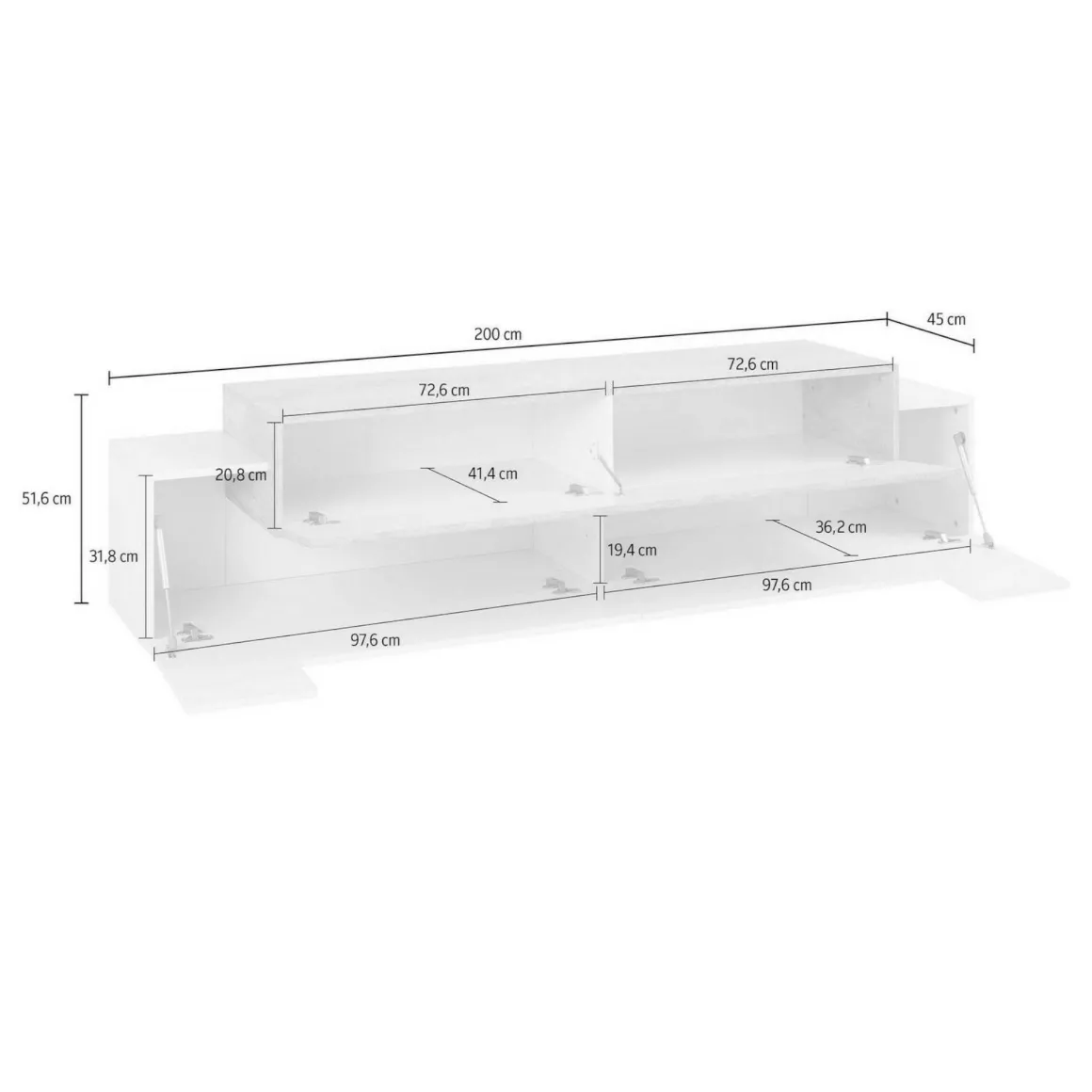 Porta TV bianco lucido 200x45x52h cm 3 ante - Arold