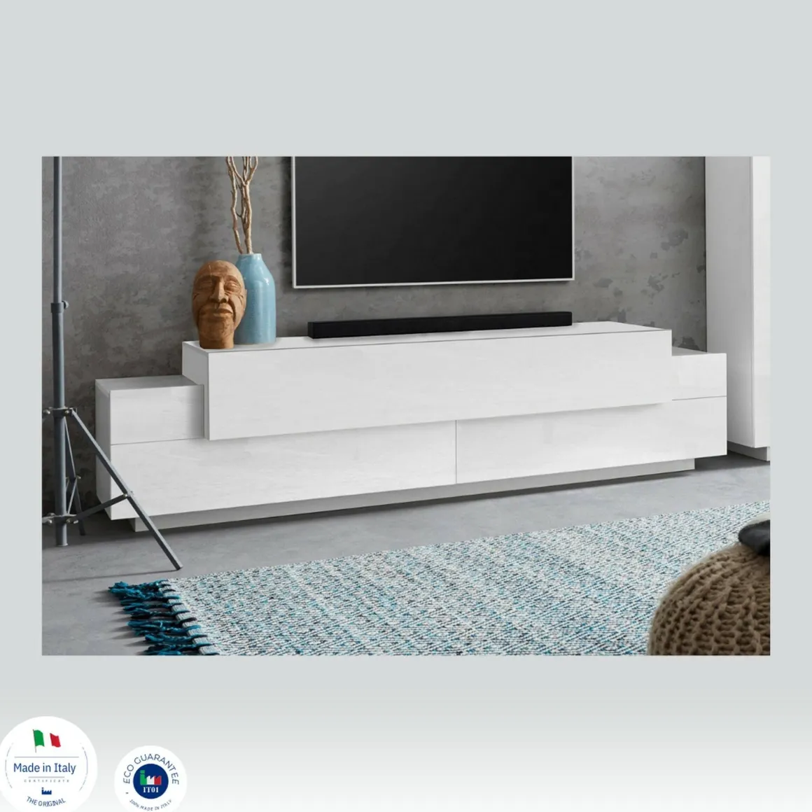 Porta TV bianco lucido 200x45x52h cm 3 ante - Arold