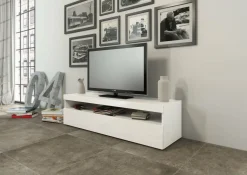 Mobili Porta Tv|Salotto > Dmora Porta TV 130x45x36h cm in legno - Adelicia Bianco Lucido