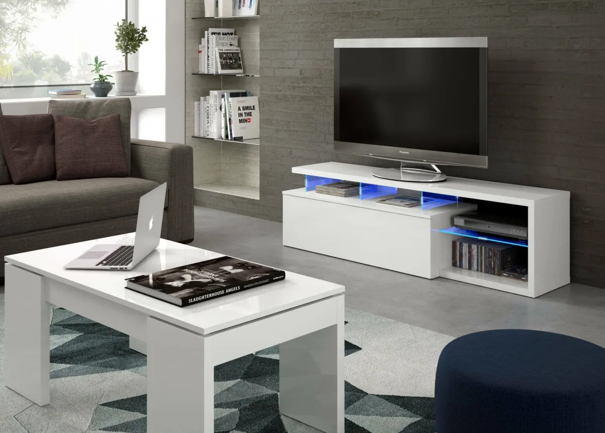 Mobili Porta Tv|Salotto > Dmora Porta TV 150x41x50h cm in legno - Amiuty Bianco Lucido