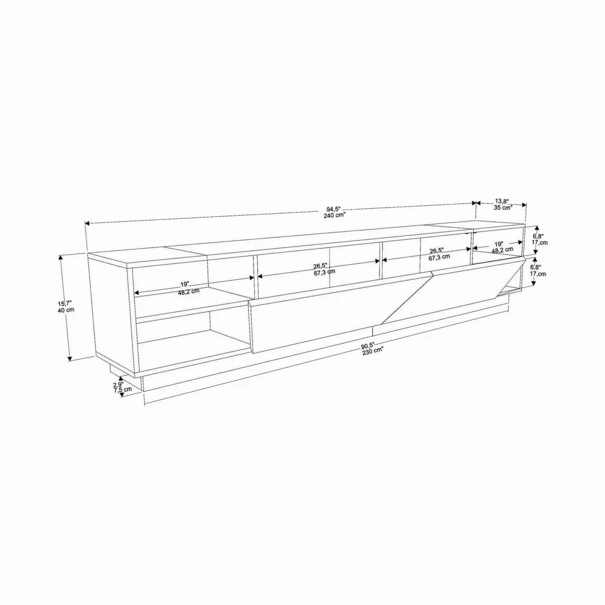 Mobili Porta Tv|Salotto > Dmora Porta TV 240x37x47h cm 2 ante - Apat Bianco