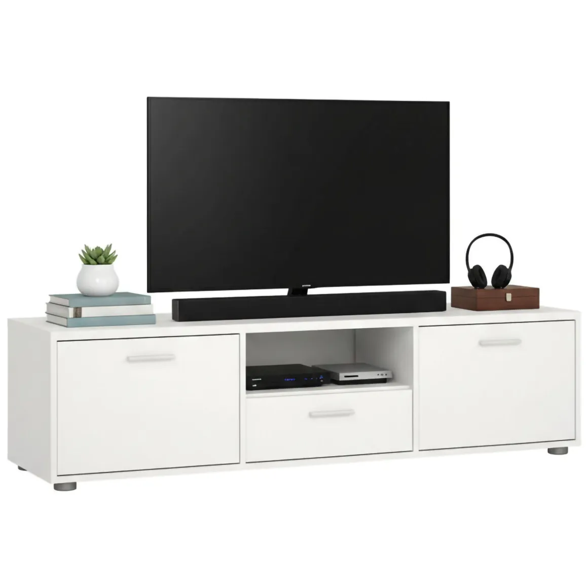 Porta TV bianco 147x39x38h cm 2 ante e 1 cassetto - Charo