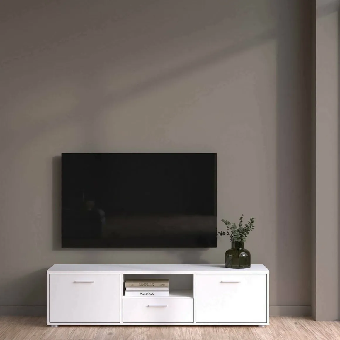 Porta TV bianco 147x39x38h cm 2 ante e 1 cassetto - Charo