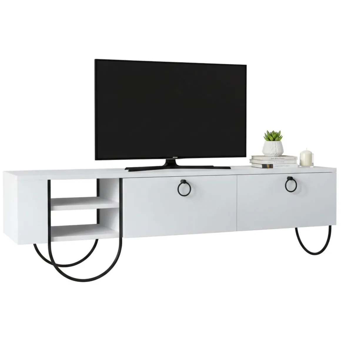 Porta TV bianco 150x36x44h cm 2 ante e 2 cassetti - Adige