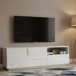 Mobili Porta Tv|Salotto > Dmora Porta TV 150x44x46h cm 2 ante e 1 cassetto - Cecia Bianco