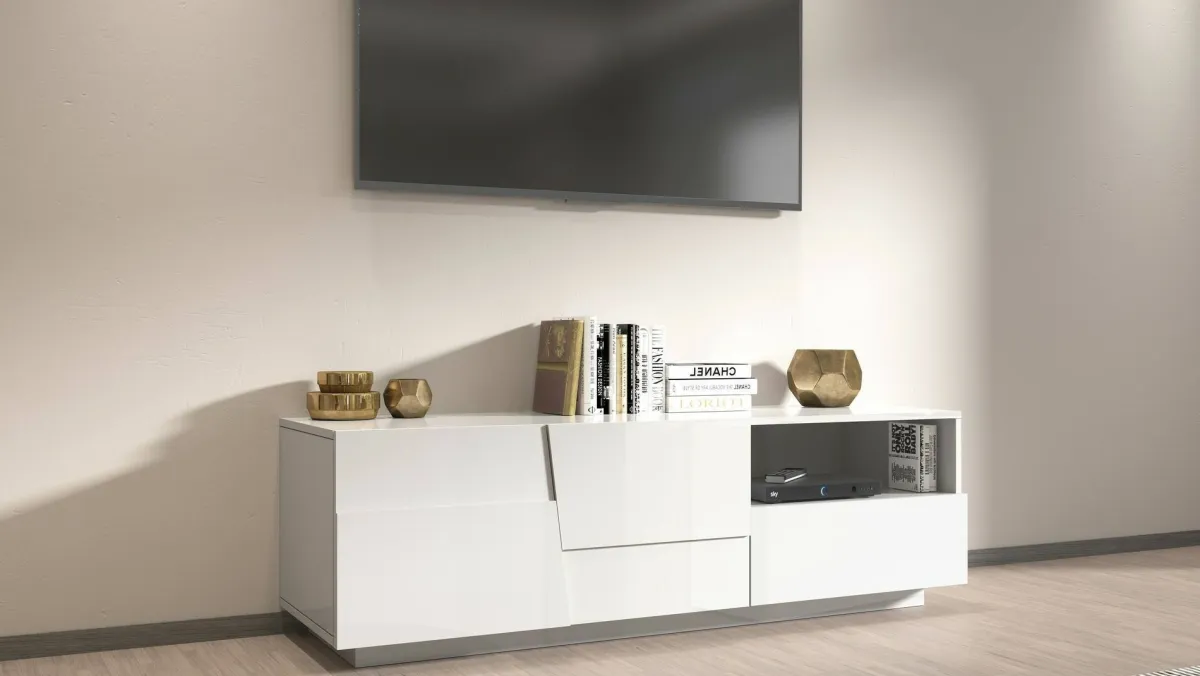 Mobili Porta Tv|Salotto > Dmora Porta TV 150x44x46h cm 2 ante e 1 cassetto - Cecia Bianco