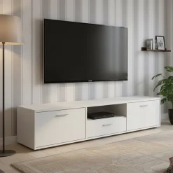 Porta TV bianco 177x39x38h cm 2 ante e 1 cassetto - Giaele