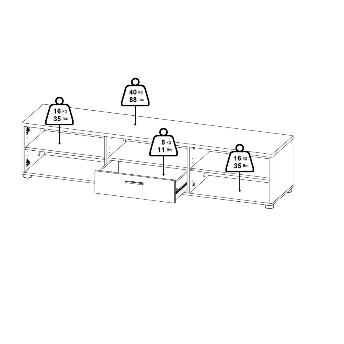 Porta TV bianco 177x39x38h cm 2 ante e 1 cassetto - Giaele