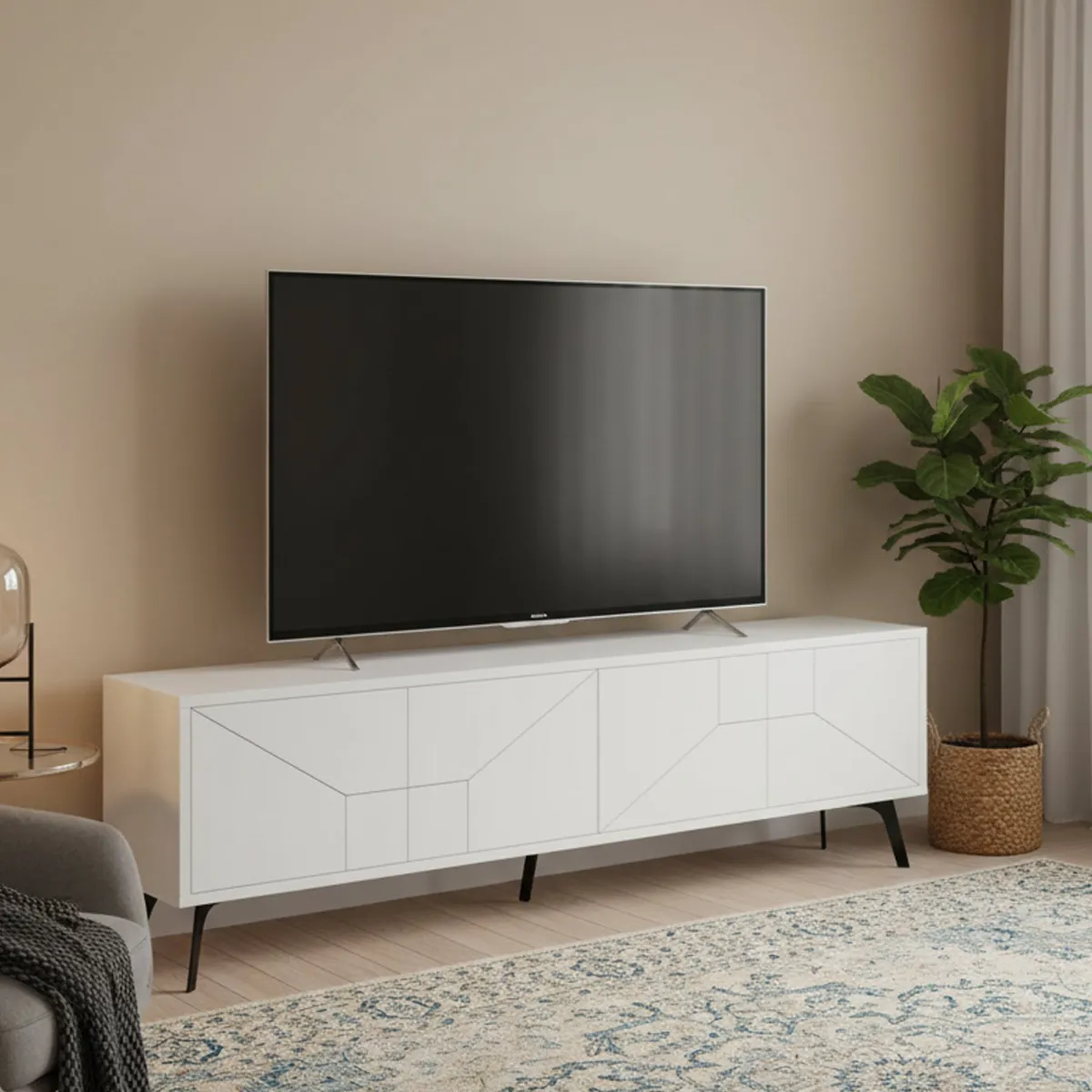 Mobili Porta Tv > Dmora Porta TV 180x29x50h cm 4 ante - OlgadiKiev Bianco