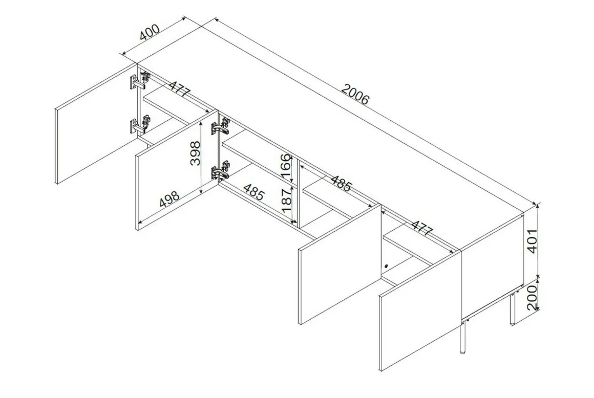 Porta TV bianco 201x40x60h cm 4 ante - Piode