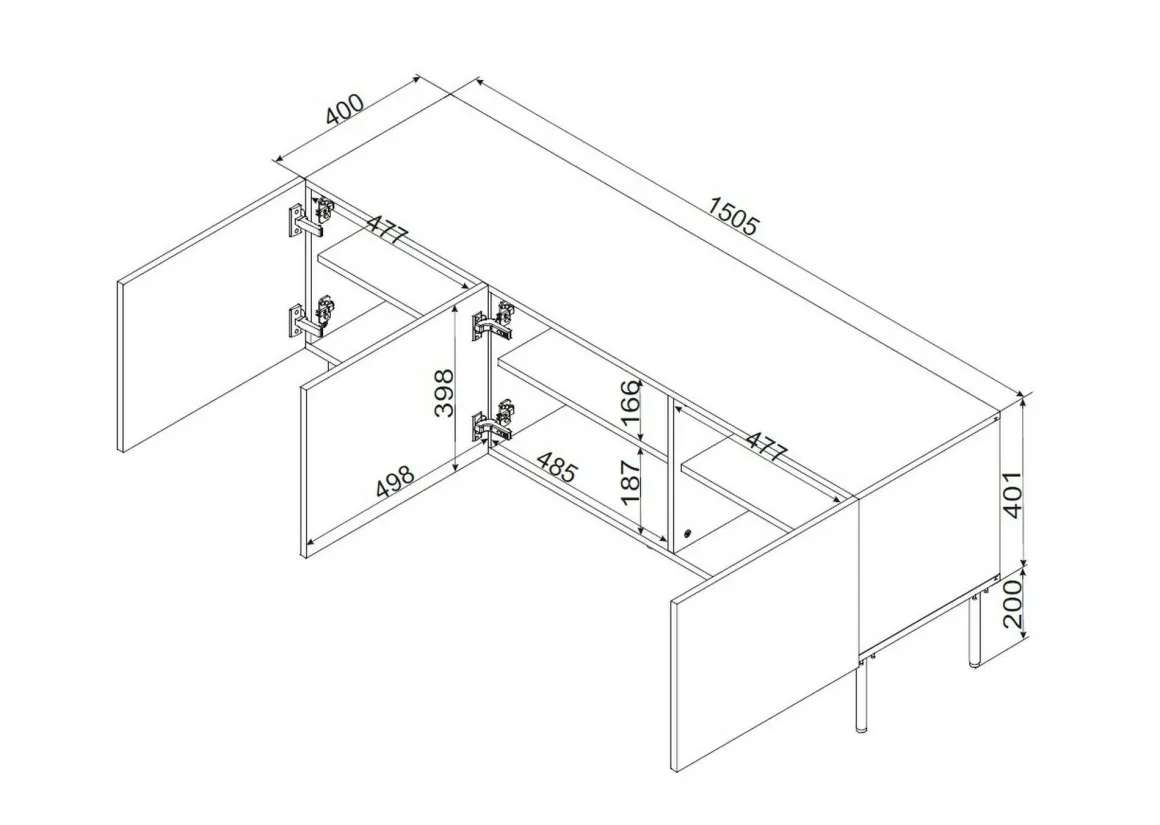 Porta TV bianco 151x40x60h cm 3 ante - Sarzana