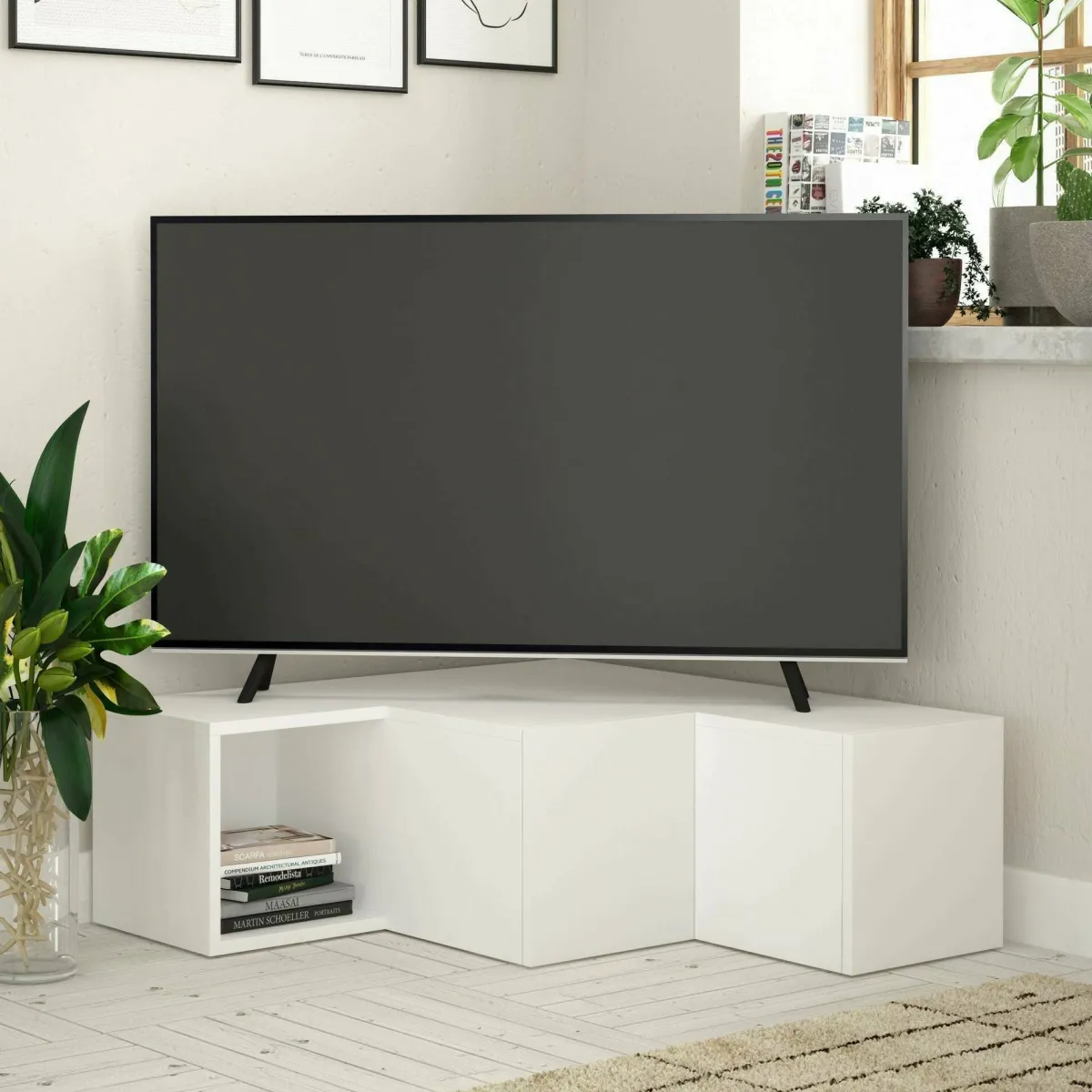 Mobili Porta Tv|Salotto > Dmora Porta TV 90x92x32h cm in legno - Fiorenza Bianco