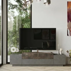 Mobili Porta Tv > Dmora Porta TV bronzo 160x37x38h cm 2 ante - Abriola Marrone Bronzo