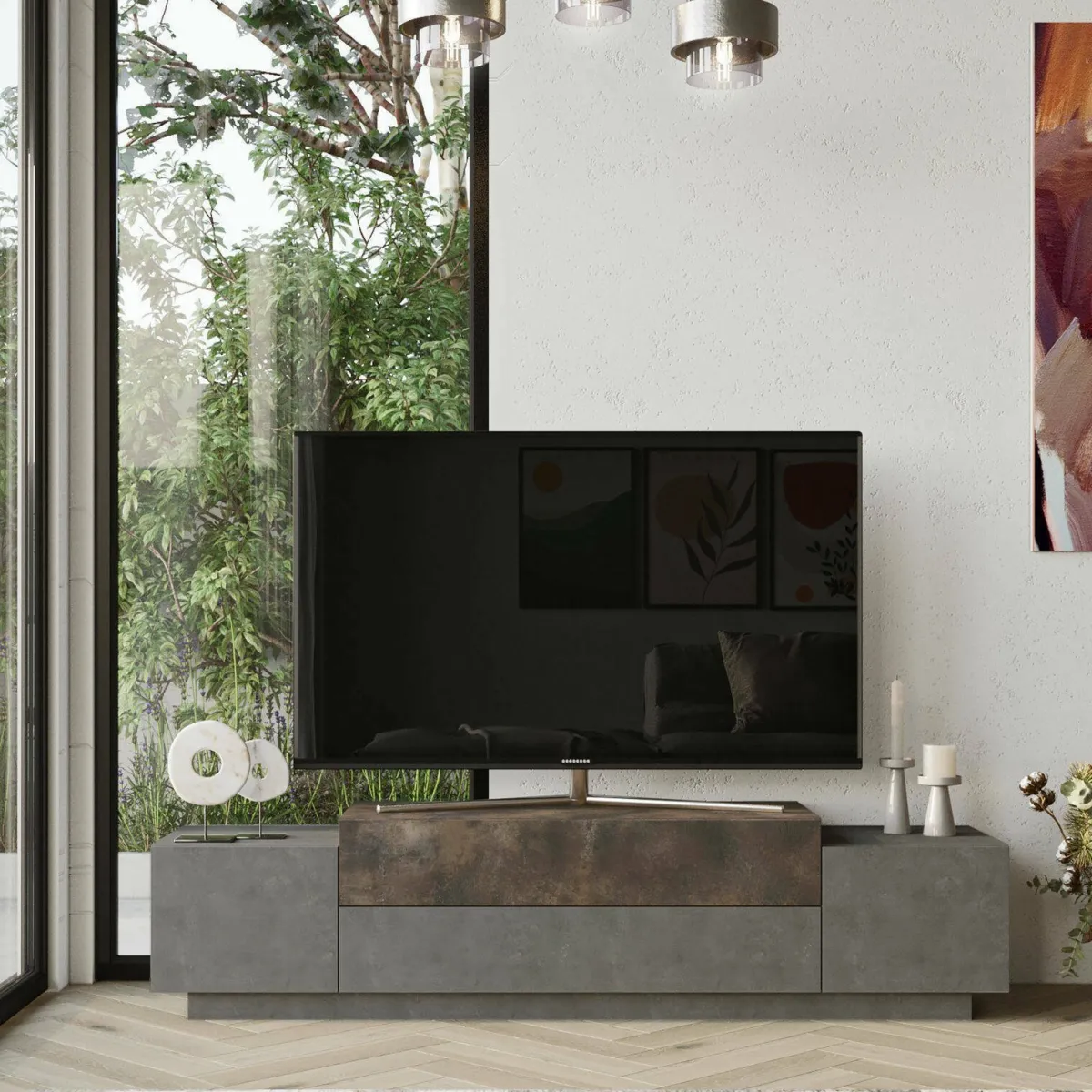 Mobili Porta Tv > Dmora Porta TV bronzo 160x37x38h cm 2 ante - Abriola Marrone Bronzo