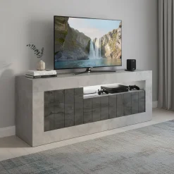 Porta TV cemento e ardesia 138x42x56h cm 3 ante - Iole