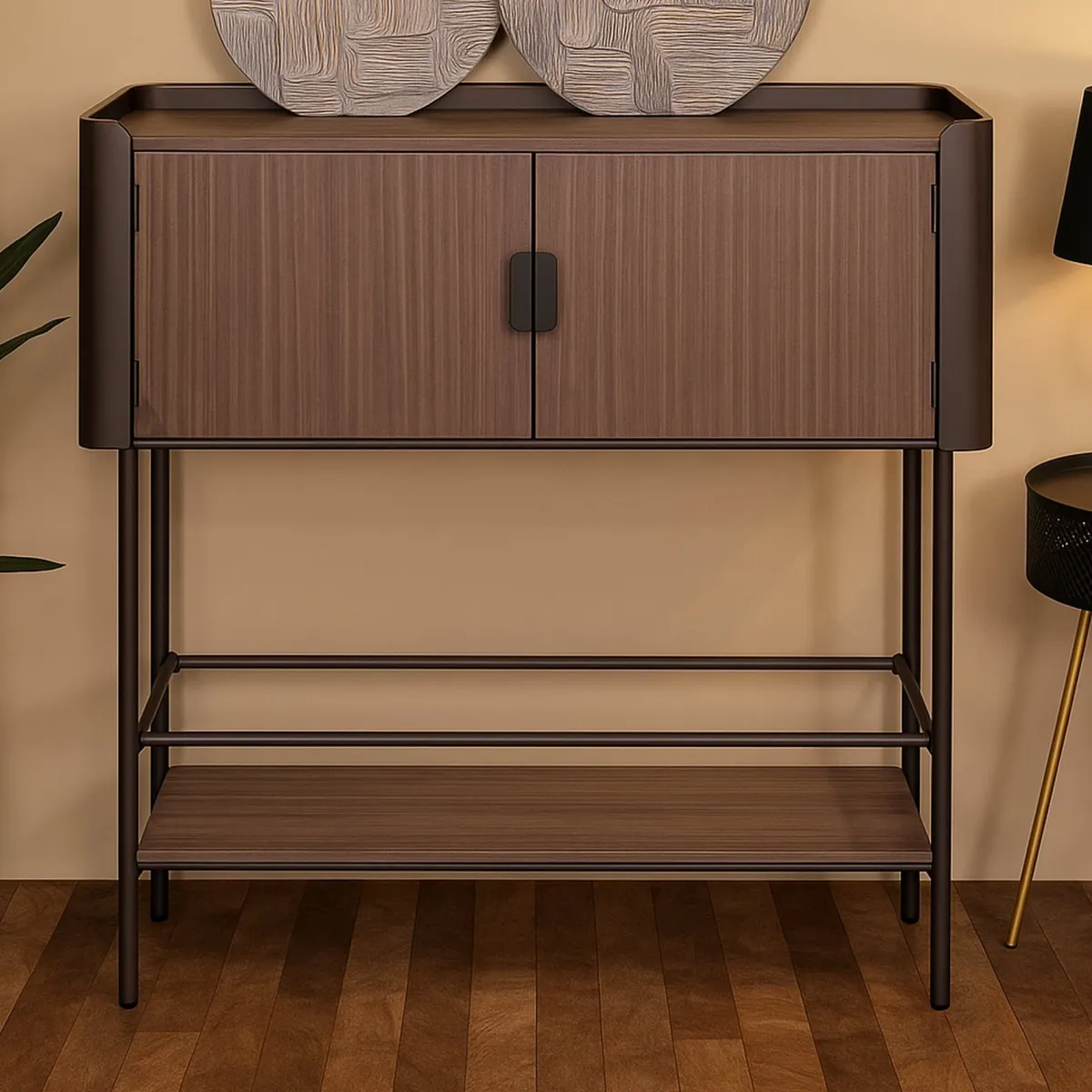 Mobili Porta Tv > Dmora Porta TV grigio e marrone 100x42x110h cm 2 ante - Quilt Marrone, Grigio