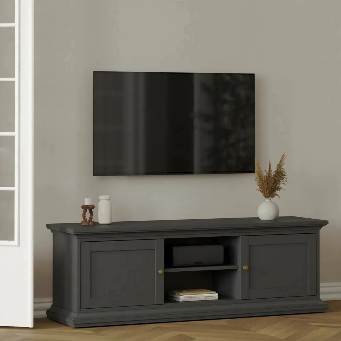 Porta TV grigio 149x41x50h cm 2 ante - Ziba