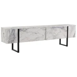 Mobili Porta Tv > Dmora Porta TV marmo e nero 180x29x50h cm 2 ante - Lilith Nero, Bianco Marmo