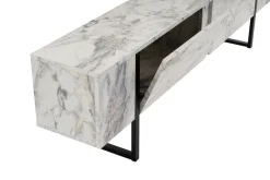 Mobili Porta Tv > Dmora Porta TV marmo e nero 180x29x50h cm 2 ante - Lilith Nero, Bianco Marmo