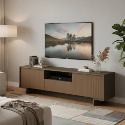 Mobili Porta Tv|Salotto > Dmora Porta TV marrone e noce 170x42x48h cm 2 ante e 1 cassetto - Atina Marrone, Marrone Noce