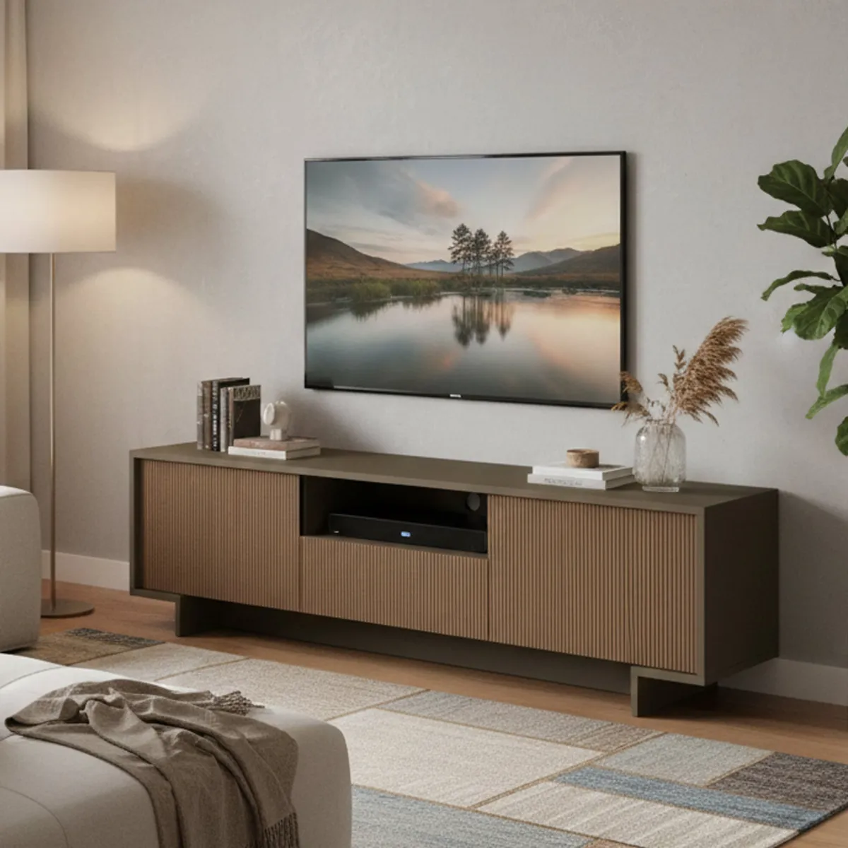 Mobili Porta Tv|Salotto > Dmora Porta TV marrone e noce 170x42x48h cm 2 ante e 1 cassetto - Atina Marrone, Marrone Noce