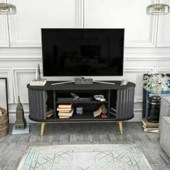 Mobili Porta Tv|Salotto > Dmora Porta TV nero e antracite 140x43x64h cm 2 ante - Bailu Nero, Nero Antracite