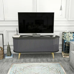 Mobili Porta Tv|Salotto > Dmora Porta TV nero e antracite 140x43x64h cm 2 ante - Bailu Nero, Nero Antracite