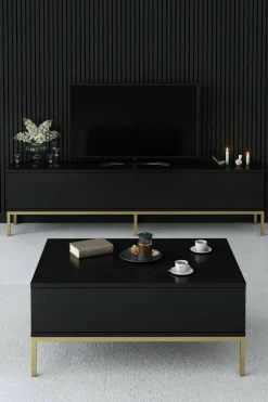 Porta TV nero e oro 180x30x47h cm modulabile - Espero
