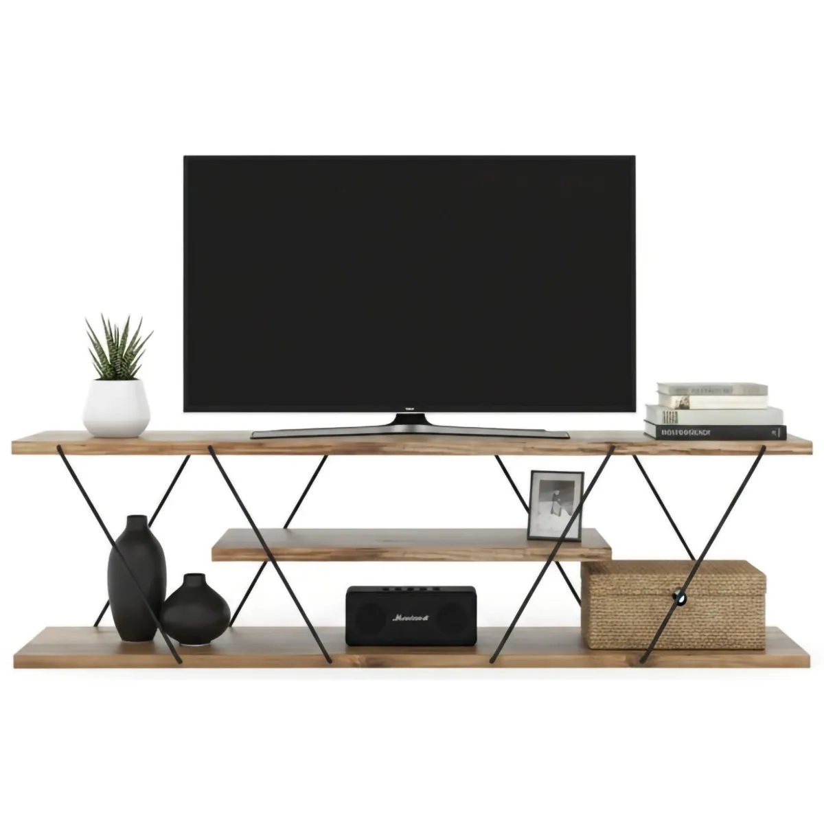 Salotto > Dmora Porta TV nero,noce 120x30x33h cm in legno - Desdemona Nero Noce, Marrone