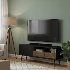 Mobili Porta Tv > Dmora Porta TV nero,noce 155x48x48h cm in legno - Rosata Marrone, Nero Noce