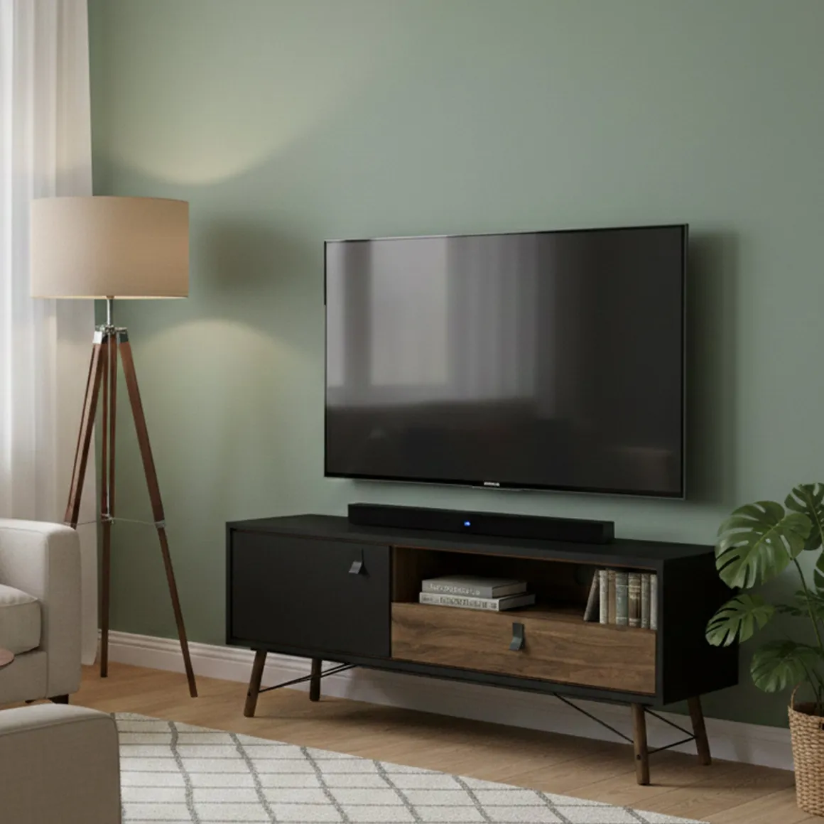 Mobili Porta Tv > Dmora Porta TV nero,noce 155x48x48h cm in legno - Rosata Marrone, Nero Noce