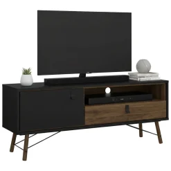 Mobili Porta Tv > Dmora Porta TV nero,noce 155x48x48h cm in legno - Rosata Marrone, Nero Noce