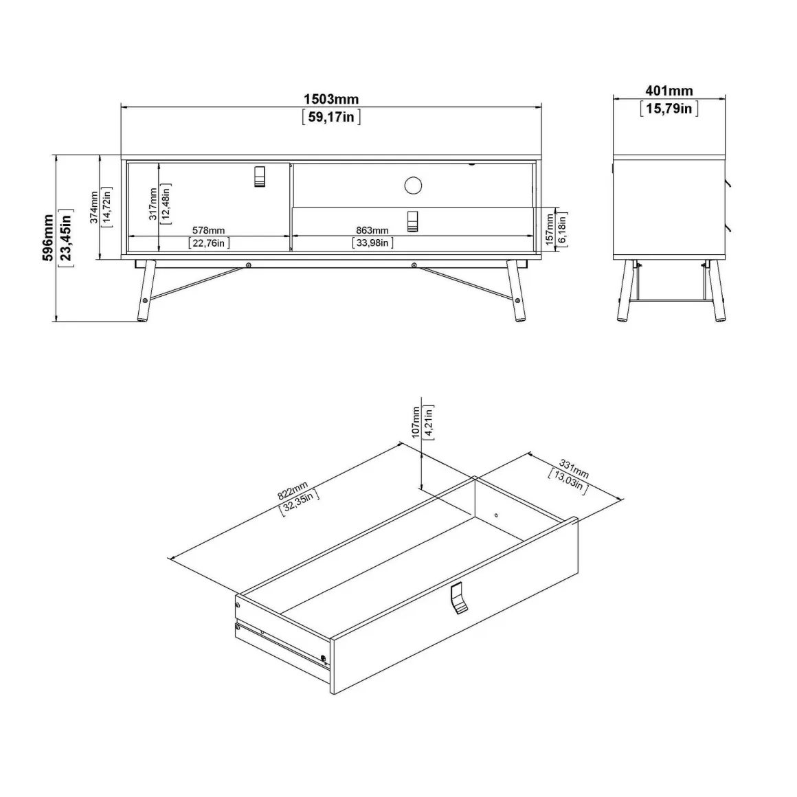 Mobili Porta Tv > Dmora Porta TV nero,noce 155x48x48h cm in legno - Rosata Marrone, Nero Noce