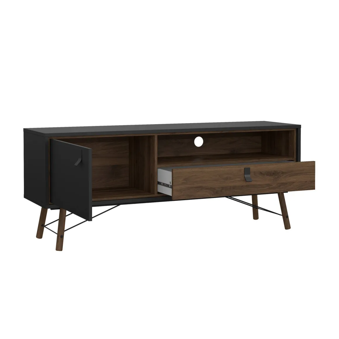 Mobili Porta Tv > Dmora Porta TV nero,noce 155x48x48h cm in legno - Rosata Marrone, Nero Noce