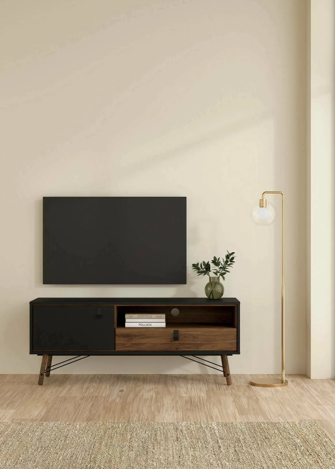 Mobili Porta Tv > Dmora Porta TV nero,noce 155x48x48h cm in legno - Rosata Marrone, Nero Noce