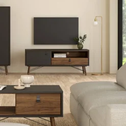Mobili Porta Tv > Dmora Porta TV nero,noce 155x48x48h cm in legno - Rosata Marrone, Nero Noce