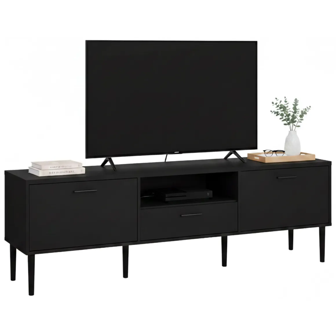 Porta TV nero 177x39x56h cm 2 ante e 1 cassetto - Anselme