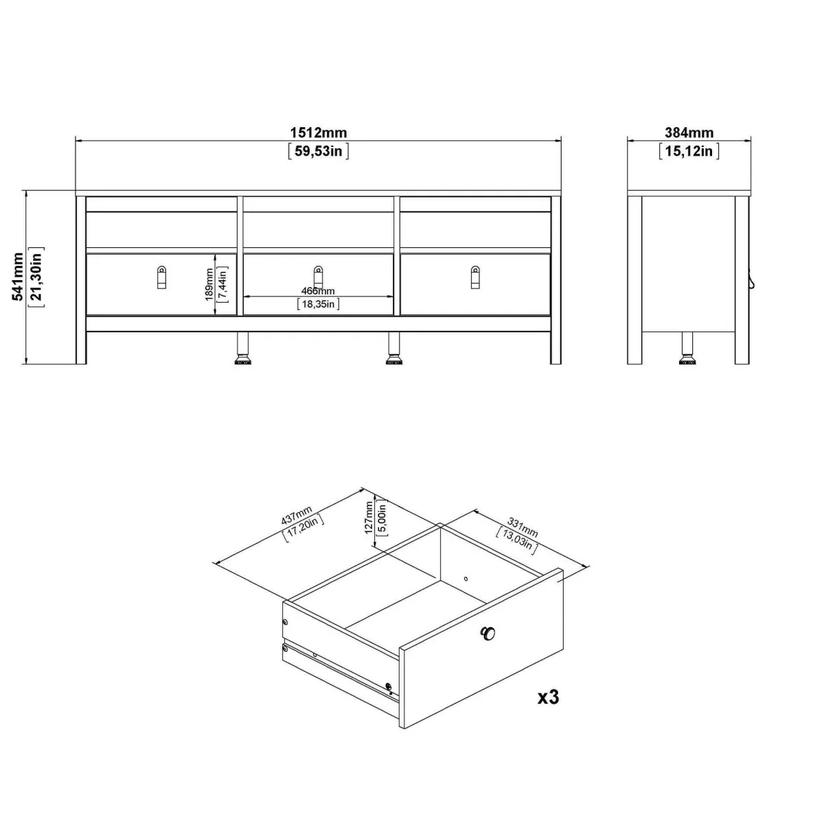 Mobili Porta Tv > Dmora Porta TV 151x38x54h cm in legno - Astana Nero