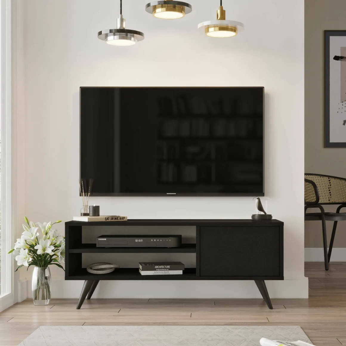 Porta TV nero 110x40x44h cm in legno - HuLanqi