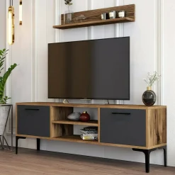 Porta TV noce e antracite 140x30x48h cm modulabile - sri