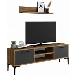 Porta TV noce e antracite 140x30x48h cm modulabile - sri