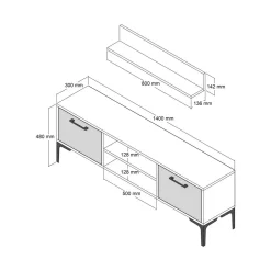 Porta TV noce e antracite 140x30x48h cm modulabile - sri