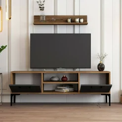 Porta TV noce e antracite 140x30x48h cm modulabile - sri
