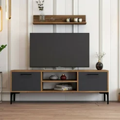 Porta TV noce e antracite 140x30x48h cm modulabile - sri