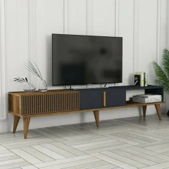 Porta TV noce e antracite 180x35x40h cm 2 ante e 1 cassetto - Jakuchu