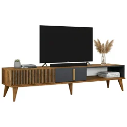 Porta TV noce e antracite 180x35x40h cm 2 ante e 1 cassetto - Jakuchu