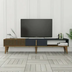Porta TV noce e antracite 180x35x40h cm 2 ante e 1 cassetto - Jakuchu